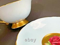 Rare Paragon Teacup And Saucer Floating Cabbage Rose, Blue With Heavy Gold Gilt