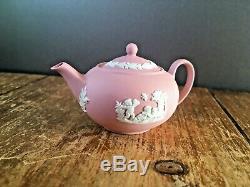 Rare Pink Wedgwood Jasperware Miniature Coffee & Tea Set Cup Saucer Teapot Pot