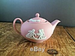 Rare Pink Wedgwood Jasperware Miniature Coffee & Tea Set Cup Saucer Teapot Pot