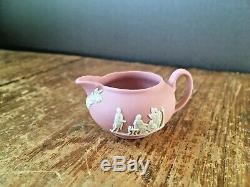 Rare Pink Wedgwood Jasperware Miniature Coffee & Tea Set Cup Saucer Teapot Pot