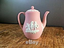 Rare Pink Wedgwood Jasperware Miniature Coffee & Tea Set Cup Saucer Teapot Pot