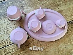 Rare Pink Wedgwood Jasperware Miniature Coffee & Tea Set Cup Saucer Teapot Pot