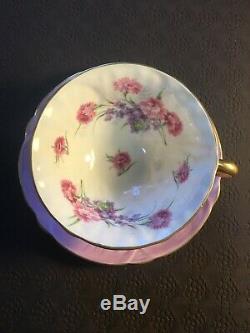 Rare Purple Oleander Shelley Tea Cup And Saucer Set Pink Carnation Flowers