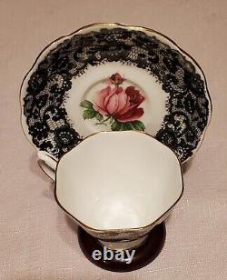Rare Royal Albert Senorita Bone China Tea Cup and Saucer, Black Lace withRed Rose