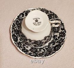 Rare Royal Albert Senorita Bone China Tea Cup and Saucer, Black Lace withRed Rose