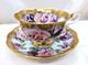 Rare Royal Albert Summer Bounty Amethyst Cabbage Rose Heavy Gold Teacup & Saucer