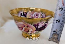 Rare Royal Albert Summer Bounty Amethyst Cabbage Rose Heavy Gold Teacup & Saucer