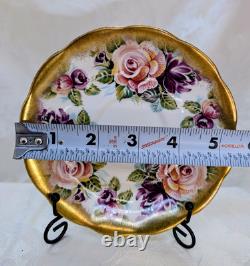 Rare Royal Albert Summer Bounty Amethyst Cabbage Rose Heavy Gold Teacup & Saucer