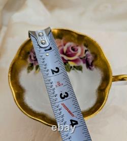 Rare Royal Albert Summer Bounty Amethyst Cabbage Rose Heavy Gold Teacup & Saucer