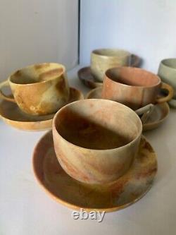 Rare Sandstone Demi Cups And Saucers Set Of 6