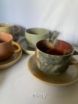 Rare Sandstone Demi Cups And Saucers Set Of 6