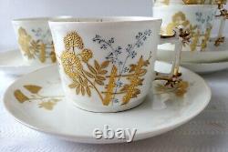 Rare Set Four Antique 1860's Bawo & Dotter Limoges Gilt Painted Coffee Tea Cups