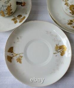 Rare Set Four Antique 1860's Bawo & Dotter Limoges Gilt Painted Coffee Tea Cups