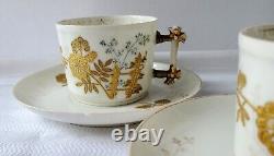 Rare Set Four Antique 1860's Bawo & Dotter Limoges Gilt Painted Coffee Tea Cups