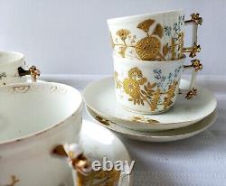 Rare Set Four Antique 1860's Bawo & Dotter Limoges Gilt Painted Coffee Tea Cups