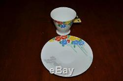 Rare Shelley Art Deco Mode Tea Cup&saucer Flowers With Butterfly Handle