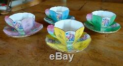 Rare Shelley Queen Anne Style Cups And Saucers, Pattern 12121, Tulip Handles