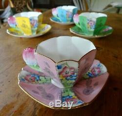 Rare Shelley Queen Anne Style Cups And Saucers, Pattern 12121, Tulip Handles