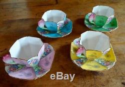 Rare Shelley Queen Anne Style Cups And Saucers, Pattern 12121, Tulip Handles