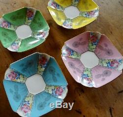 Rare Shelley Queen Anne Style Cups And Saucers, Pattern 12121, Tulip Handles