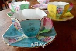 Rare Shelley Queen Anne Style Cups And Saucers, Pattern 12121, Tulip Handles