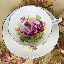 Rare Vintage Antique Cream Paragon Teacup Large Pink Cabbage Roses Cup & Saucer