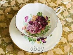 Rare Vintage Antique Cream Paragon Teacup Large Pink Cabbage Roses Cup & Saucer