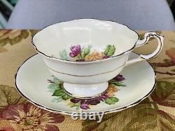 Rare Vintage Antique Cream Paragon Teacup Large Pink Cabbage Roses Cup & Saucer