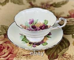 Rare Vintage Antique Cream Paragon Teacup Large Pink Cabbage Roses Cup & Saucer