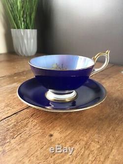 Rare Vintage Blue Aynsley Tea Cup & Saucer Clipper / Sailing Tall Ship C1234