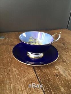 Rare Vintage Blue Aynsley Tea Cup & Saucer Clipper / Sailing Tall Ship C1234