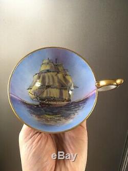 Rare Vintage Blue Aynsley Tea Cup & Saucer Clipper / Sailing Tall Ship C1234