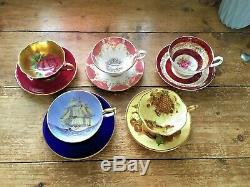 Rare Vintage Blue Aynsley Tea Cup & Saucer Clipper / Sailing Tall Ship C1234