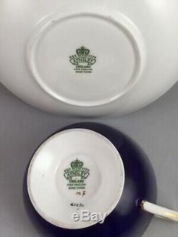 Rare Vintage Dark Blue Aynsley Tea Cup & Saucer Clipper / Sailing Tall Ship Duo