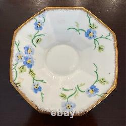 Rare Vintage Hand Painted Melba Floral Octagonal Cup & Saucer Set Flower Handle