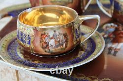 Rare antique bohemia marked porcelain napoleon Tete a tete tea coffee set cups