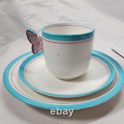 Rare antique english unmarked butterfly handled teacup trio, royal worcester