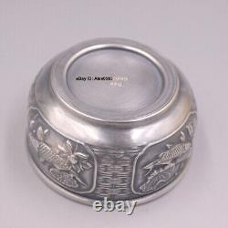 Real 999 Fine Silver Chinese Tea Cup 1.30inch H Fish Pattern Insulated Cup