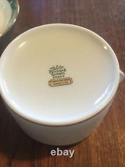 Richard Ginori PALERMO Green Coffee Tea Cup & Saucer Set Gold Rim Set of 14 MINT