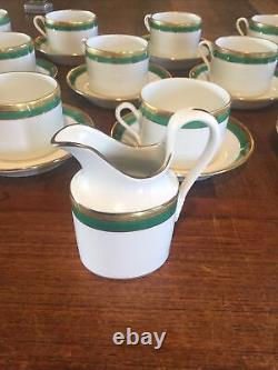 Richard Ginori PALERMO Green Coffee Tea Cup & Saucer Set Gold Rim Set of 14 MINT