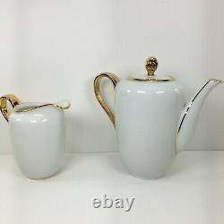 Rosenthal Helena Tea SetPot, Cups/Saucers, Creamer, Sugar Bowl White WithGold Trim