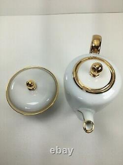 Rosenthal Helena Tea SetPot, Cups/Saucers, Creamer, Sugar Bowl White WithGold Trim