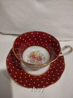 Royal Albert Crown China Rare 1930s Teacup & Saucer Red White Dots Floral