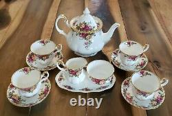 Royal Albert Old Country Rose tea set pot 4 cups saucers creamer sugar bowl tray