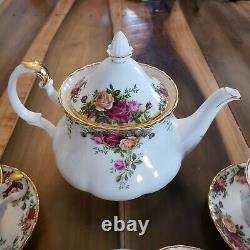 Royal Albert Old Country Rose tea set pot 4 cups saucers creamer sugar bowl tray