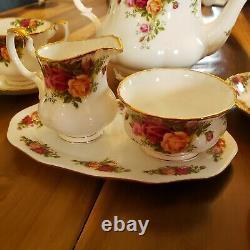 Royal Albert Old Country Rose tea set pot 4 cups saucers creamer sugar bowl tray