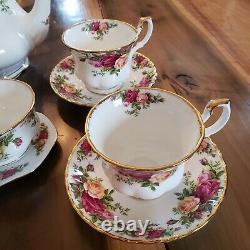 Royal Albert Old Country Rose tea set pot 4 cups saucers creamer sugar bowl tray