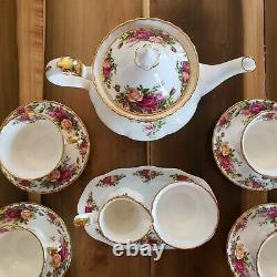 Royal Albert Old Country Rose tea set pot 4 cups saucers creamer sugar bowl tray