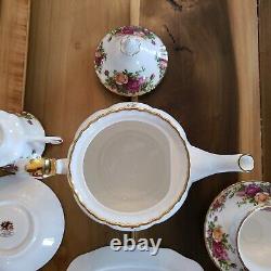 Royal Albert Old Country Rose tea set pot 4 cups saucers creamer sugar bowl tray