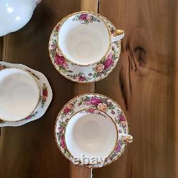 Royal Albert Old Country Rose tea set pot 4 cups saucers creamer sugar bowl tray